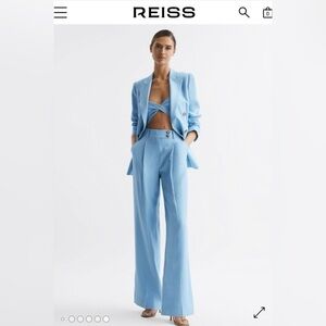 REISS NWT LINEN WIDE LEG SUIT TROUSERS IN BLUE